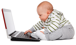 baby working on a laptop c