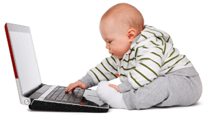 baby working on a laptop c